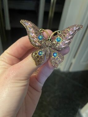 Pink and blue butterfly brooch